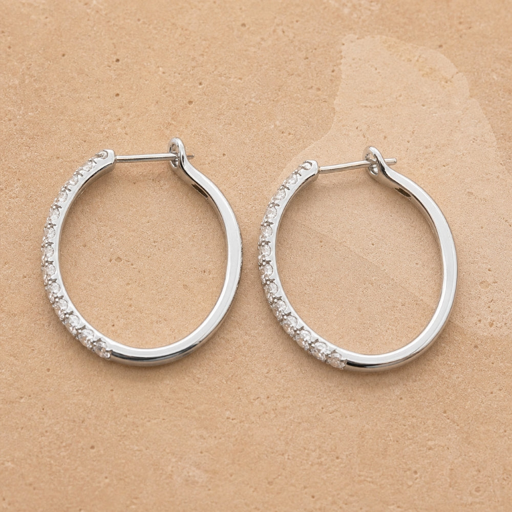 E1575 - 14K Gold Diamond In & Out Hoop Earrings