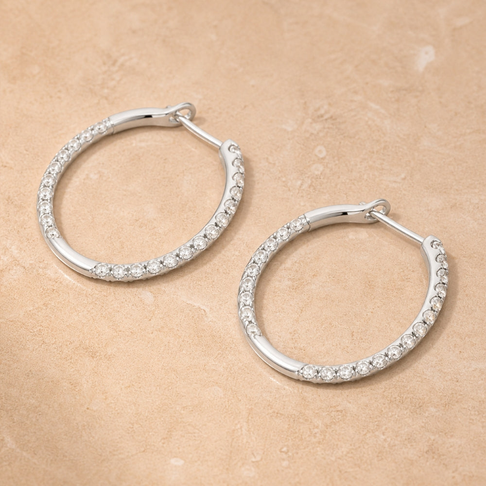 E1575 - 14K Gold Diamond In & Out Hoop Earrings