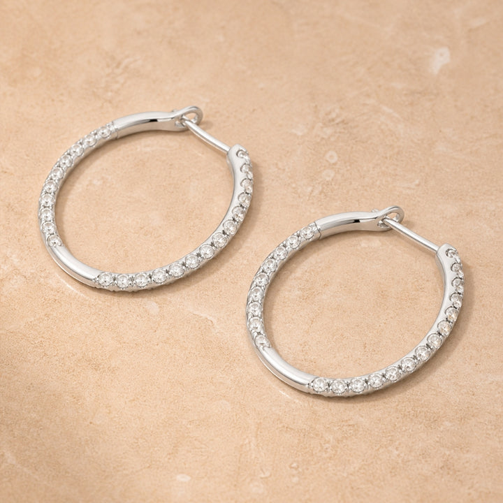 E1575 - 14K Gold Diamond In & Out Hoop Earrings