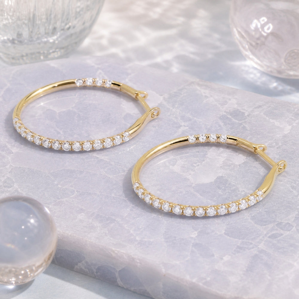 E1575 - 14K Gold Diamond In & Out Hoop Earrings