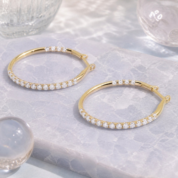 E1575 - 14K Gold Diamond In & Out Hoop Earrings