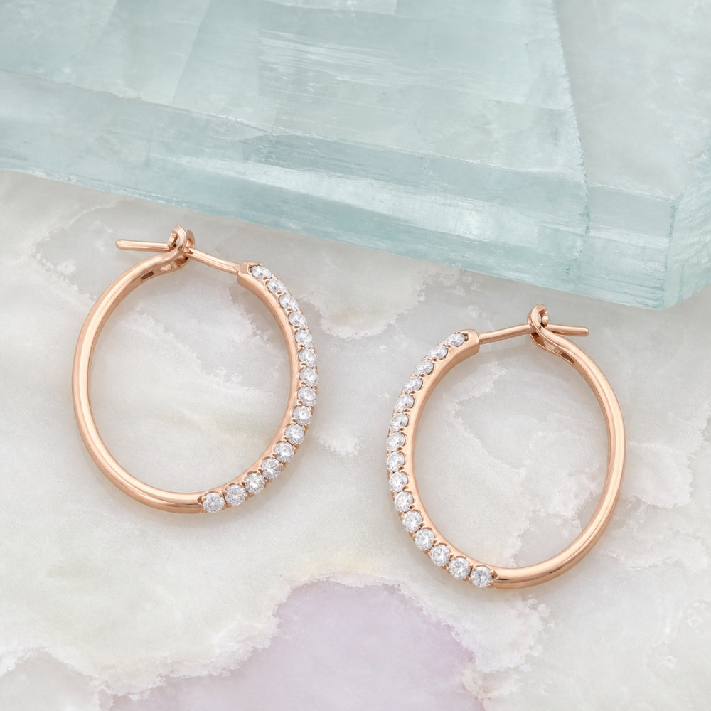 E1576 - 14K Gold Diamond In & Out Hoop Earrings