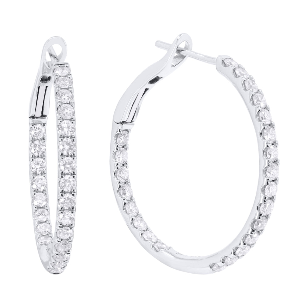 Beautiful Hand Crafted 14K White Gold  White Gold And Diamond Milano Collection Hoop Earrings With A Hoop Closure