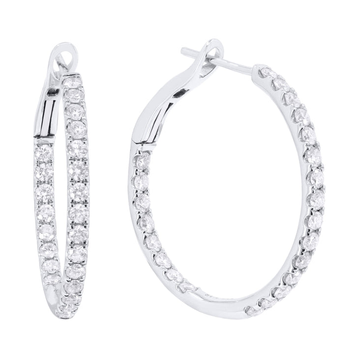 Beautiful Hand Crafted 14K White Gold  White Gold And Diamond Milano Collection Hoop Earrings With A Hoop Closure