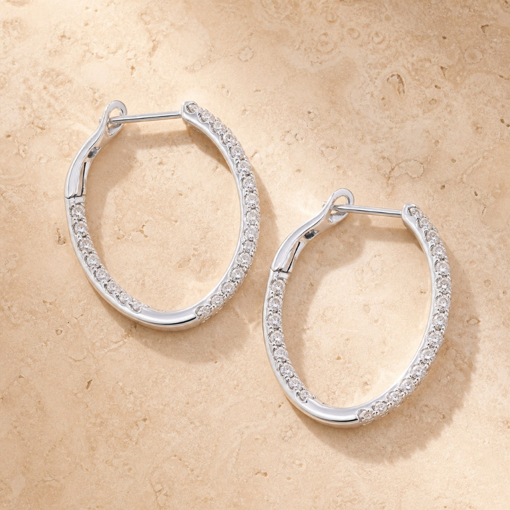 E1576 - 14K Gold Diamond In & Out Hoop Earrings
