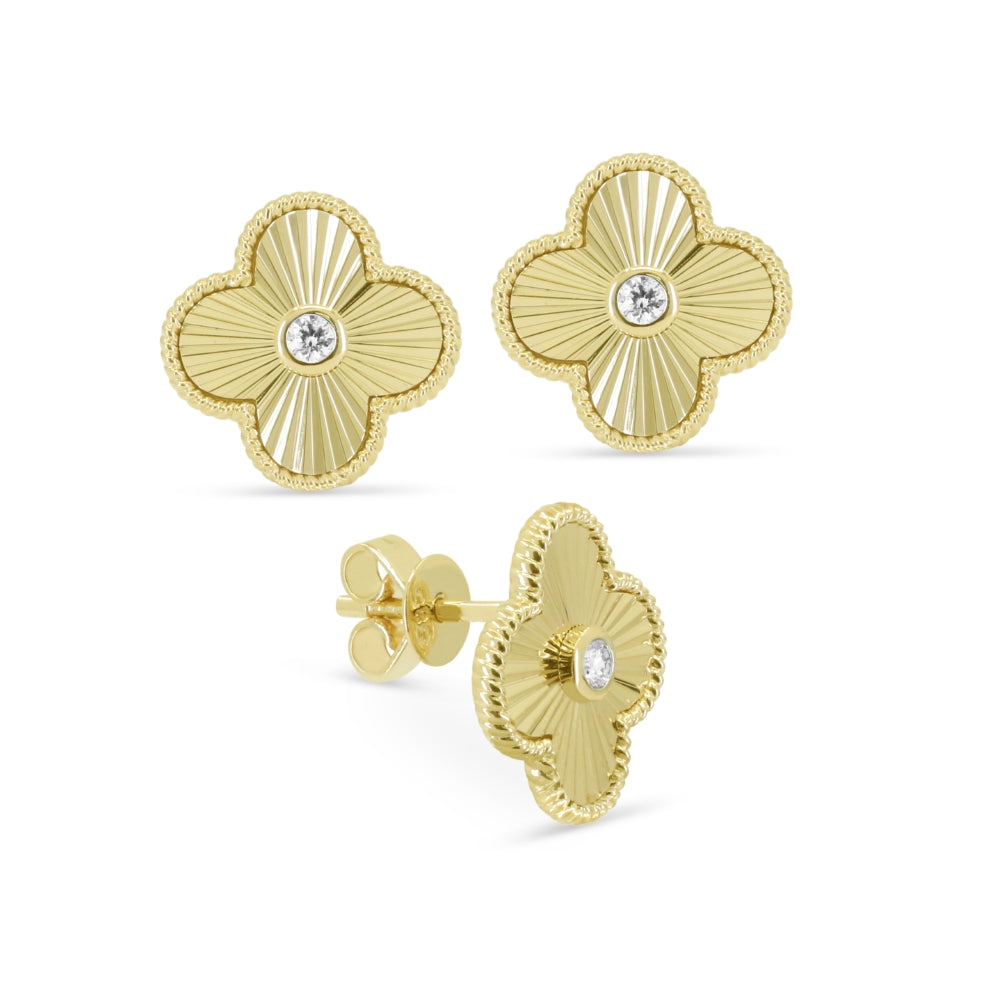 Beautiful Hand Crafted 14K Yellow Gold White Diamond Milano Collection Stud Earrings With A Push Back Closure
