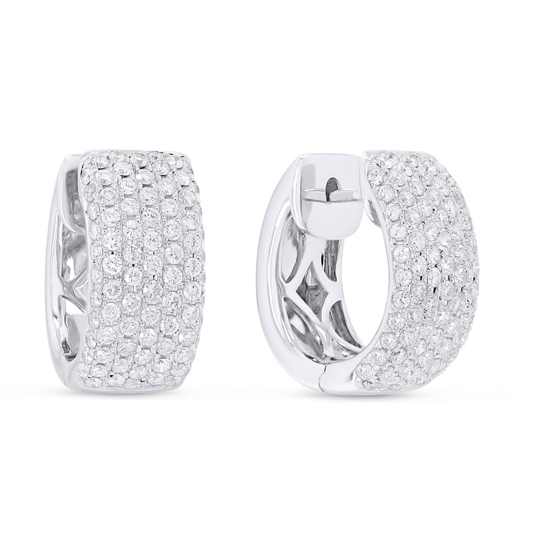 Beautiful Hand Crafted 14K White Gold White Diamond Milano Collection Hoop Earrings With A Hoop Closure