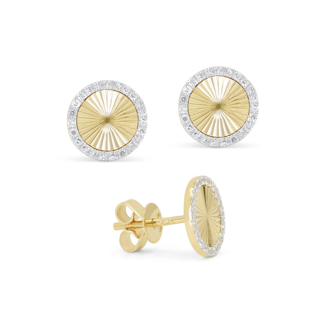 Beautiful Hand Crafted 14K Yellow Gold White Diamond Milano Collection Stud Earrings With A Push Back Closure