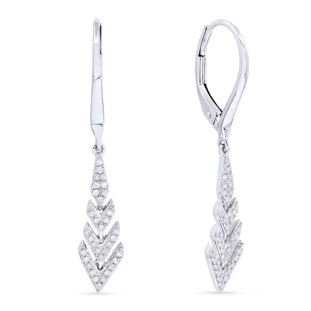 Beautiful Hand Crafted 14K White Gold White Diamond Milano Collection Drop Dangle Earrings With A Lever Back Closure