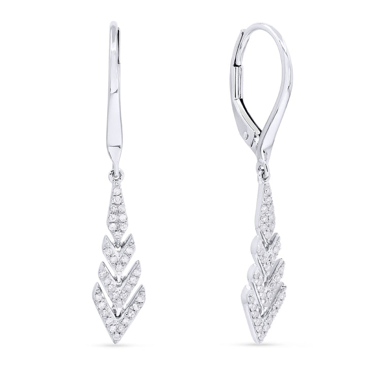 Beautiful Hand Crafted 14K White Gold White Diamond Milano Collection Drop Dangle Earrings With A Lever Back Closure