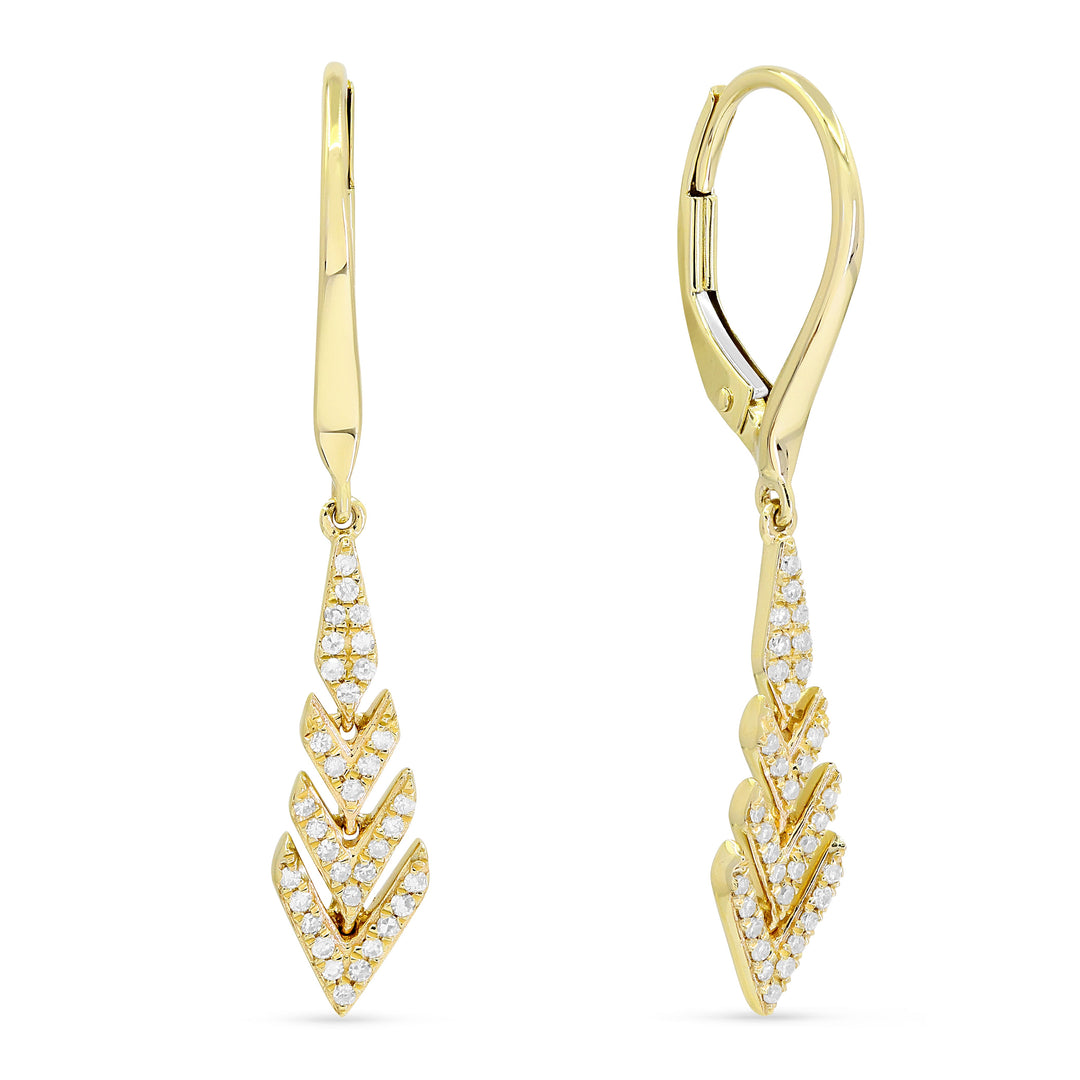 Beautiful Hand Crafted 14K Yellow Gold White Diamond Milano Collection Drop Dangle Earrings With A Lever Back Closure
