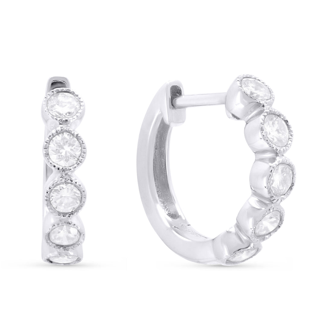 Beautiful Hand Crafted 14K White Gold White Diamond Milano Collection Hoop Earrings With A Hoop Closure