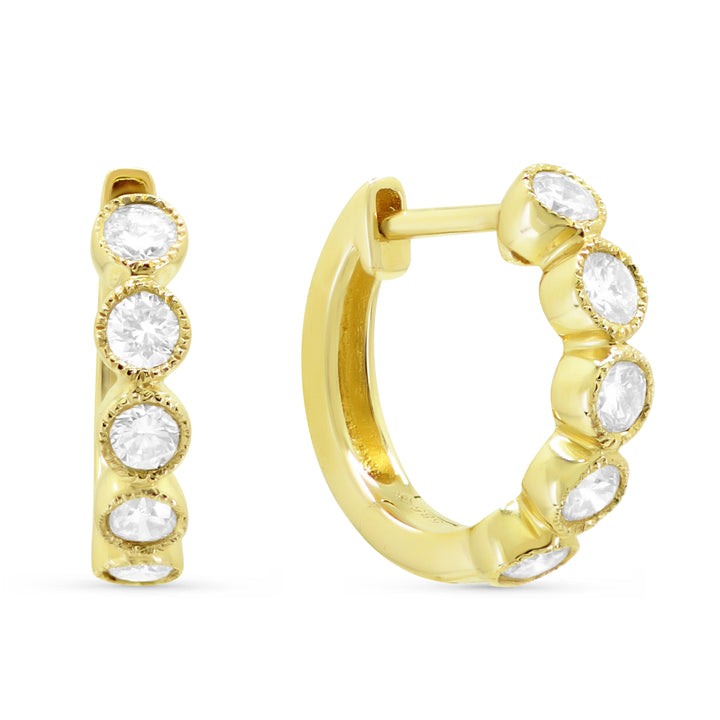 Beautiful Hand Crafted 14K Yellow Gold White Diamond Milano Collection Hoop Earrings With A Hoop Closure