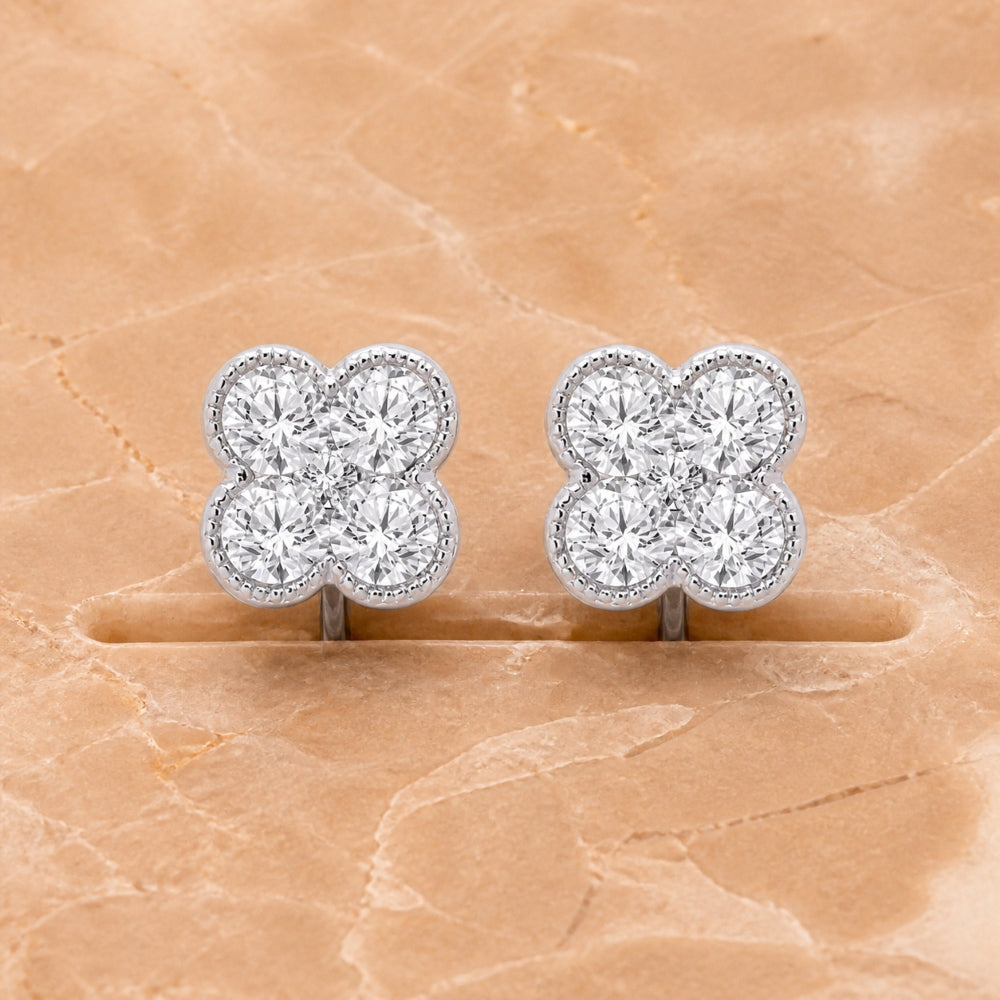 E1589 - 14K Gold Diamond Clover Stud Earrings