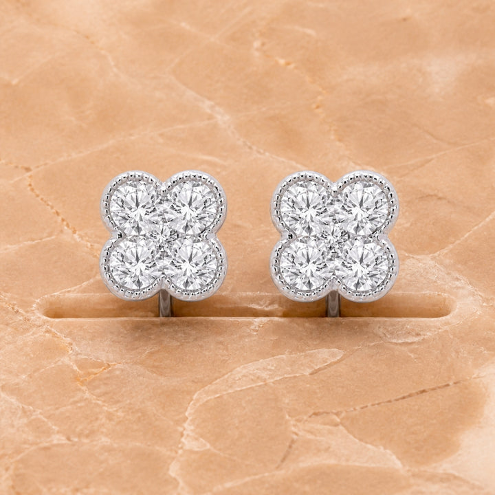 E1589 - 14K Gold Diamond Clover Stud Earrings