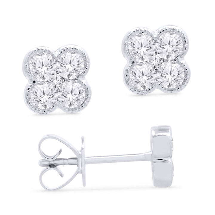 Beautiful Hand Crafted 14K White Gold White Diamond Milano Collection Stud Earrings With A Push Back Closure