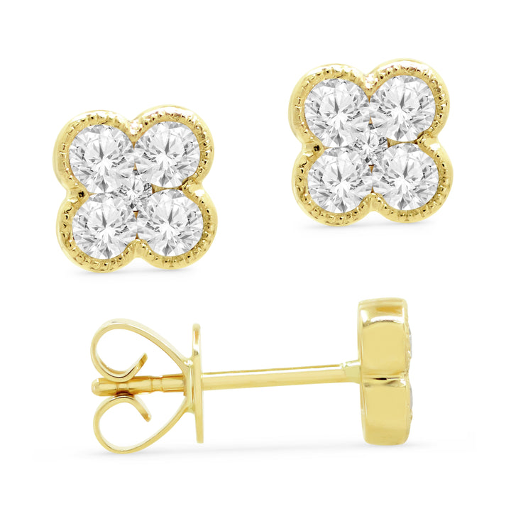 Beautiful Hand Crafted 14K Yellow Gold White Diamond Milano Collection Stud Earrings With A Push Back Closure