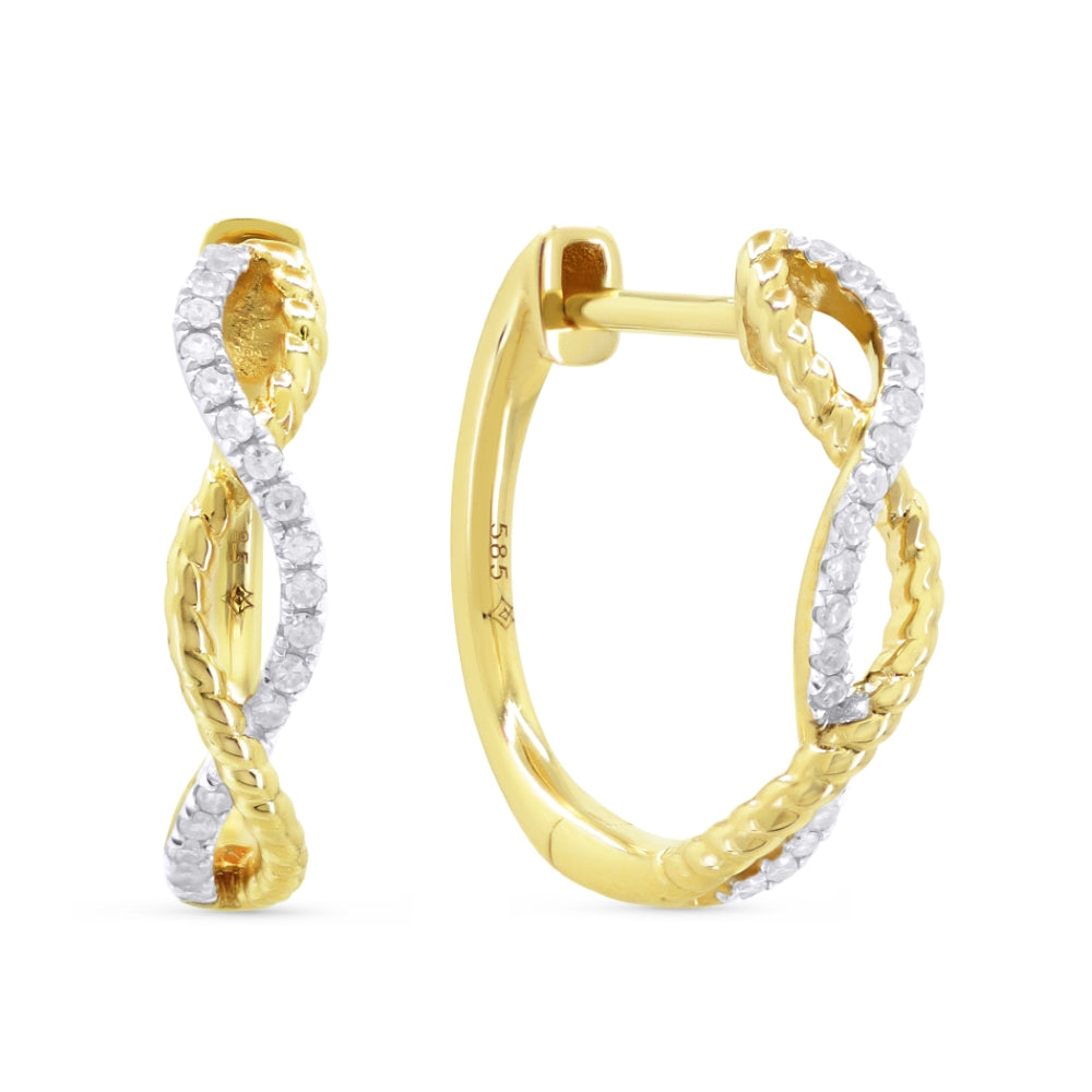 Beautiful Hand Crafted 14K Yellow Gold White Diamond Milano Collection Hoop Earrings With A Hoop Closure