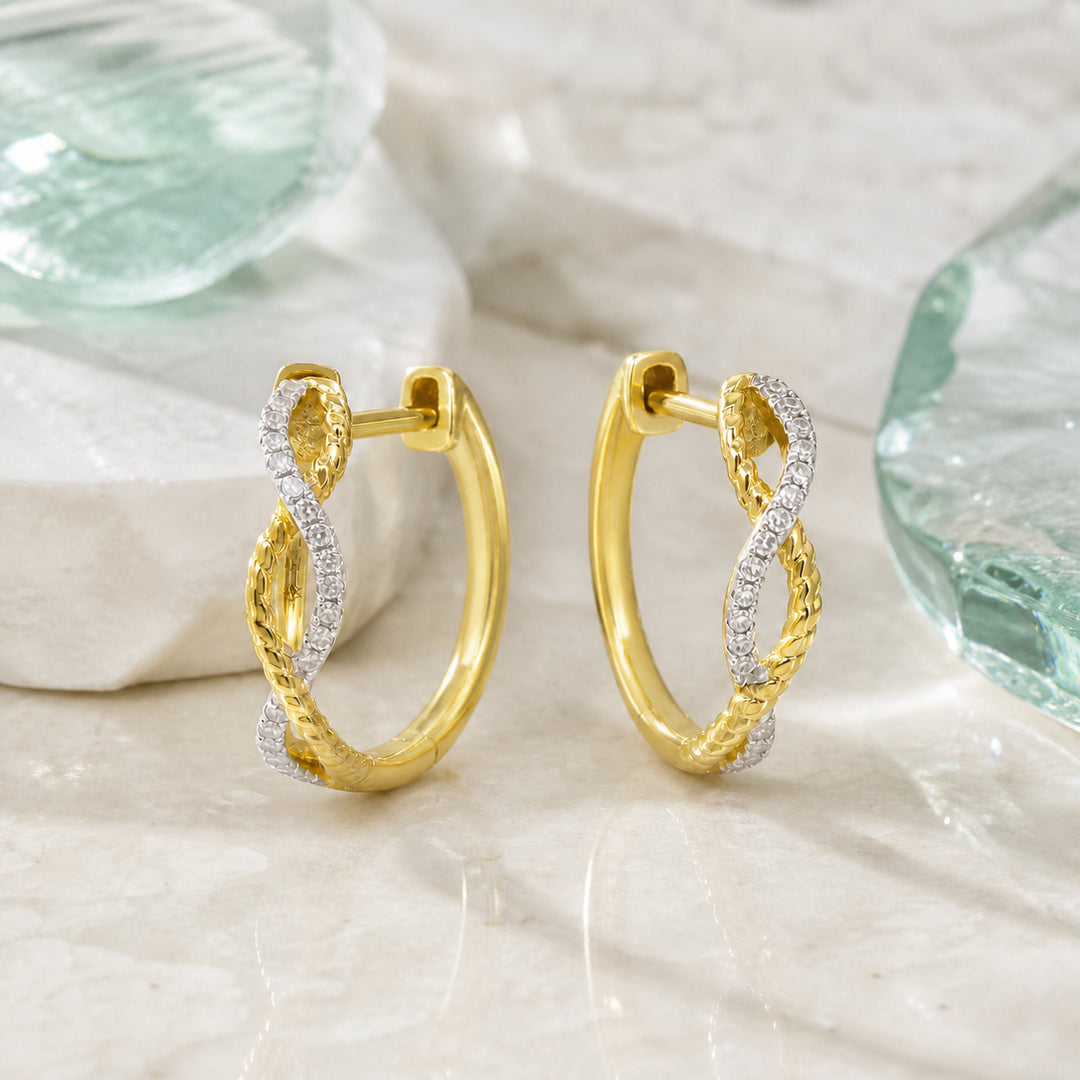 E1590 - 14K Yellow Gold Diamond Huggie Hoop Earrings