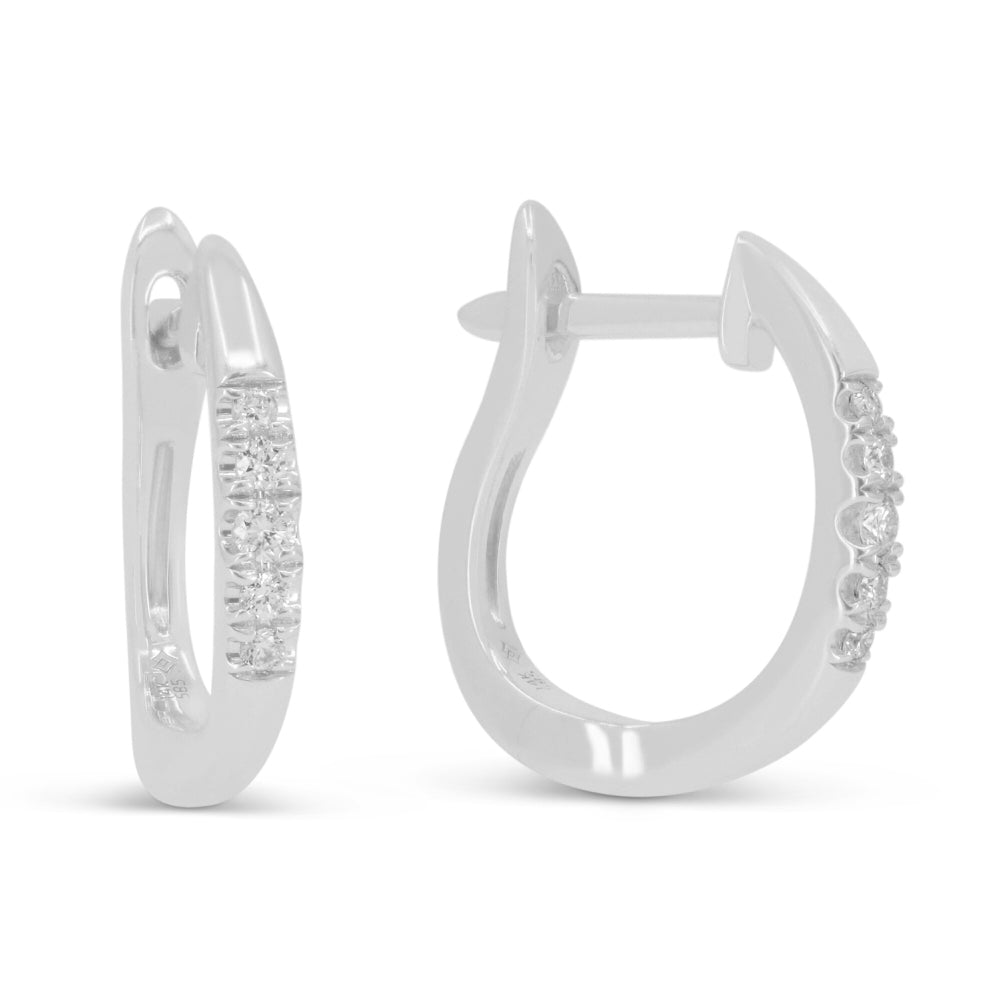 Beautiful Hand Crafted 14K White Gold White Diamond Milano Collection Hoop Earrings With A Hoop Closure