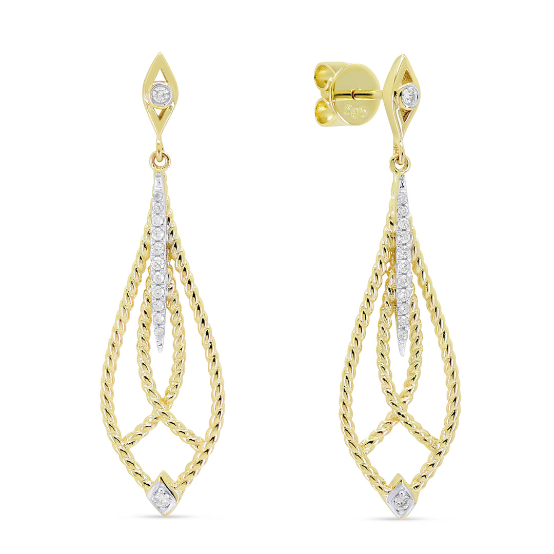 Beautiful Hand Crafted 14K Yellow Gold White Diamond Milano Collection Drop Dangle Earrings With A Push Back Closure