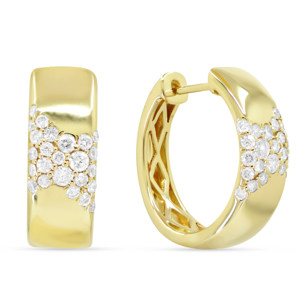 Beautiful Hand Crafted 14K Yellow Gold White Diamond Milano Collection Hoop Earrings With A Hoop Closure