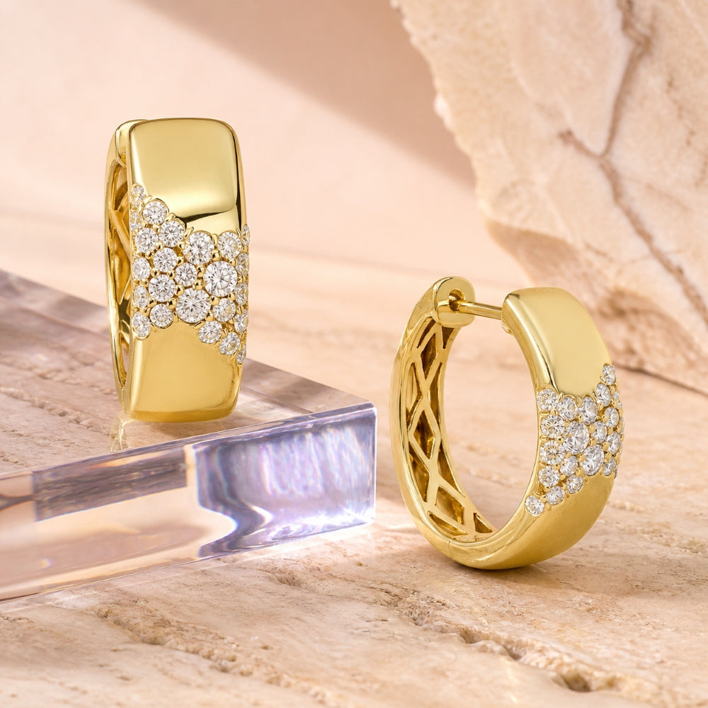 E1595 - 14K Yellow Gold Diamond Huggie Hoop Earrings