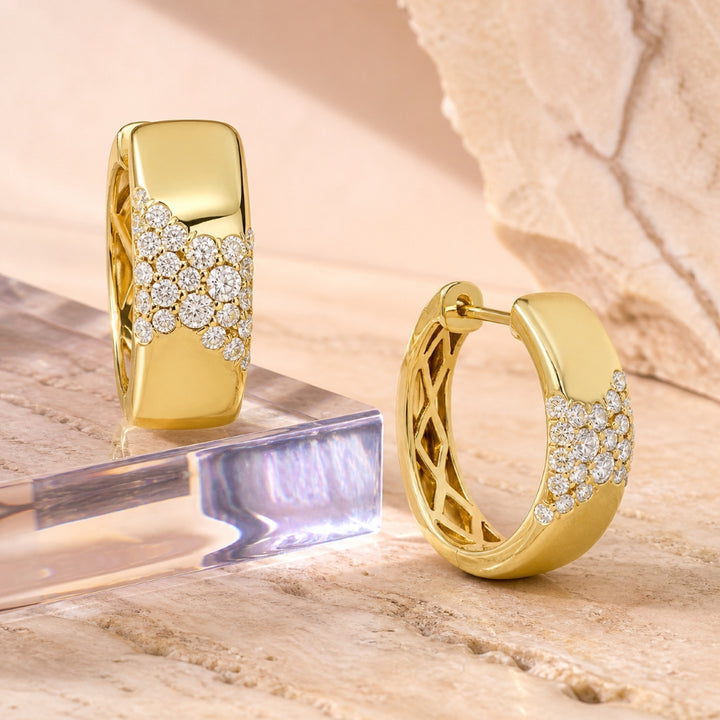 E1595 - 14K Yellow Gold Diamond Huggie Hoop Earrings