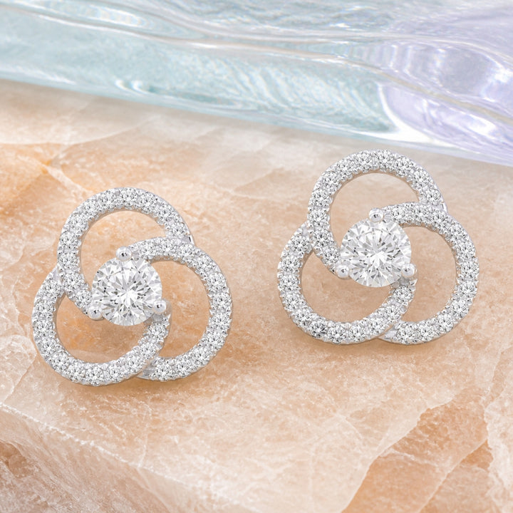 E1597 - 14K White Gold Diamond Flower Stud Earrings
