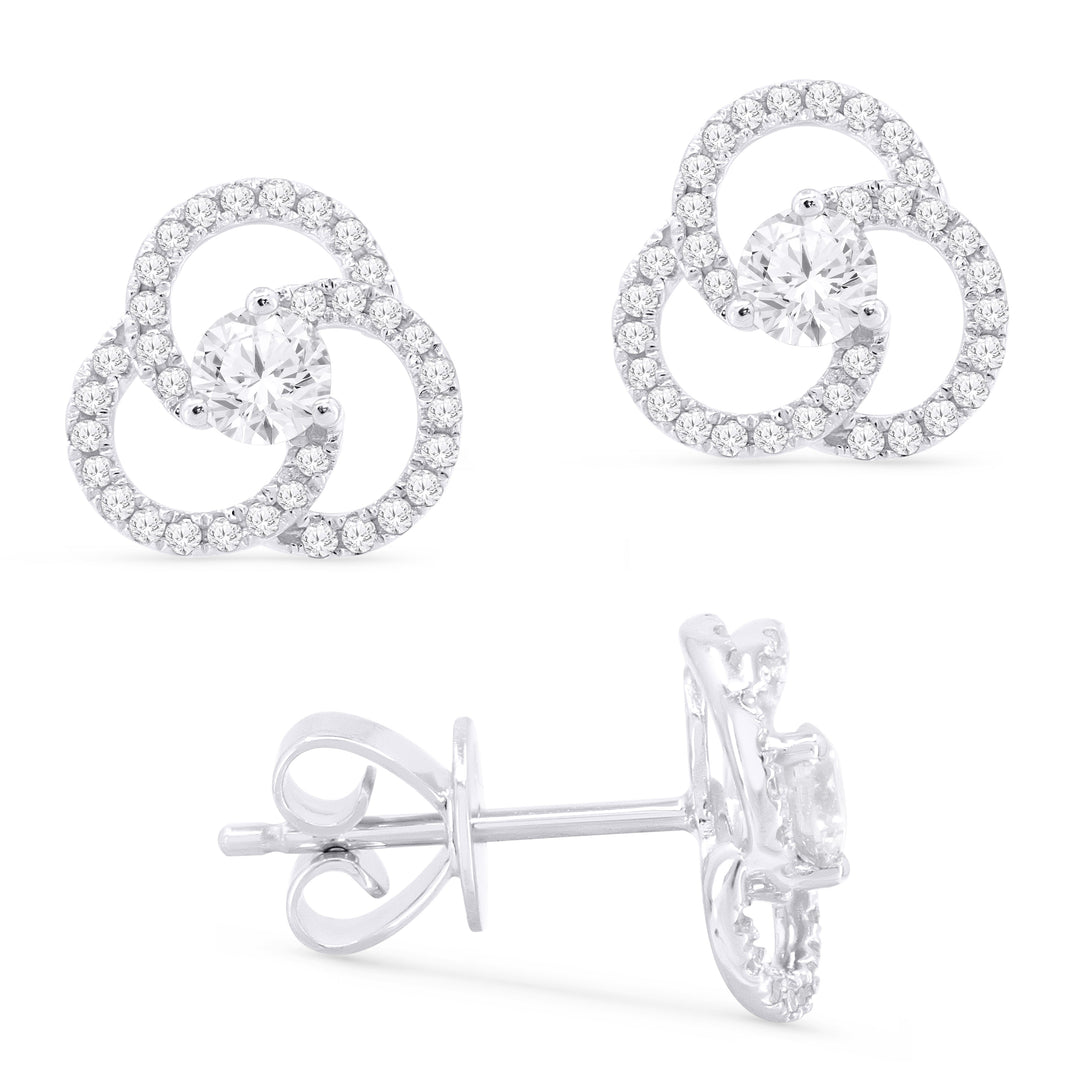 Beautiful Hand Crafted 14K White Gold White Diamond Milano Collection Stud Earrings With A Push Back Closure