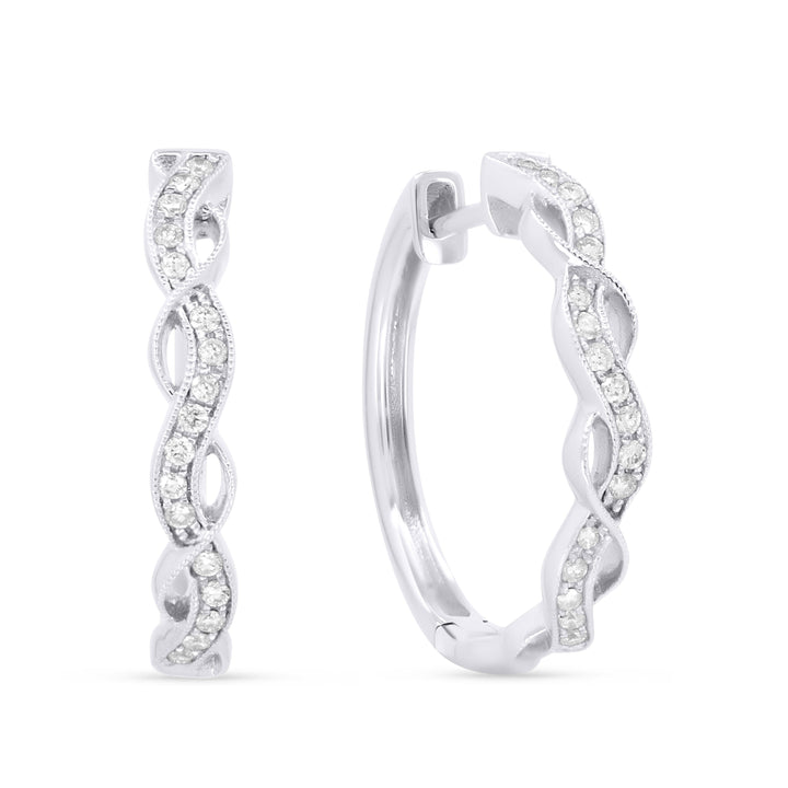 Beautiful Hand Crafted 14K White Gold White Diamond Milano Collection Hoop Earrings With A Hoop Closure