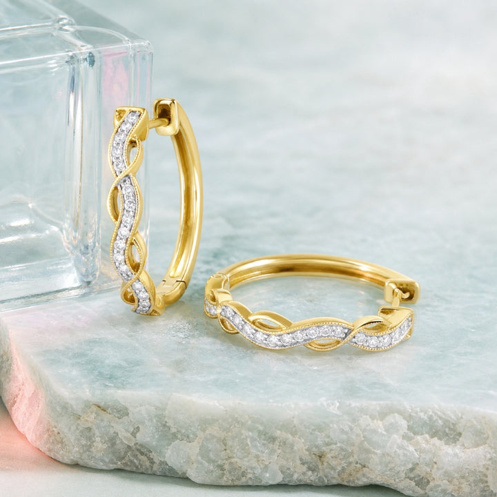 E1598 - 14K Gold Diamond Huggie Hoop Earrings