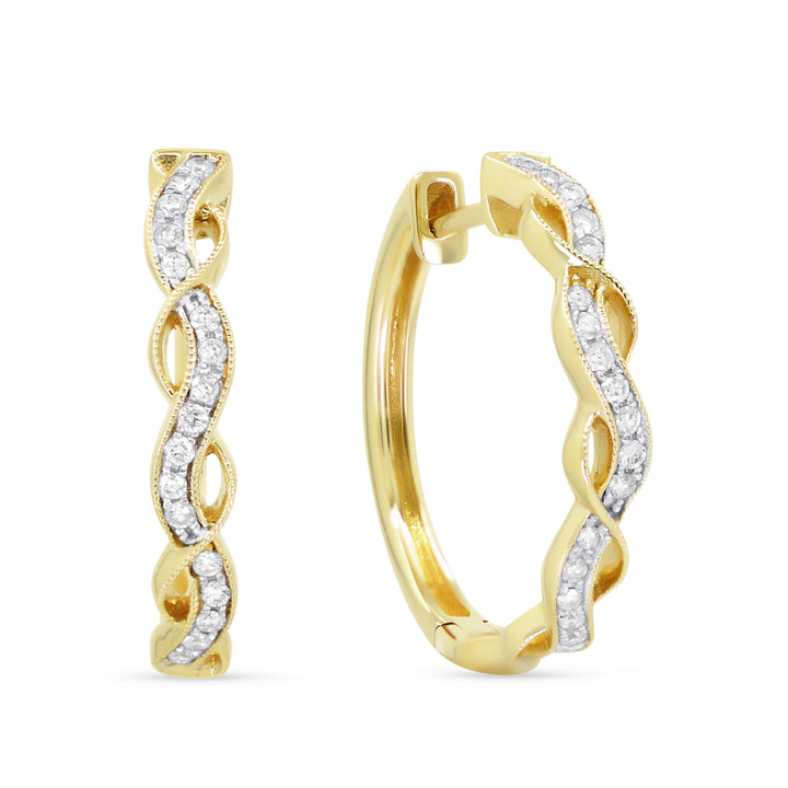 Beautiful Hand Crafted 14K Yellow Gold White Diamond Milano Collection Hoop Earrings With A Hoop Closure