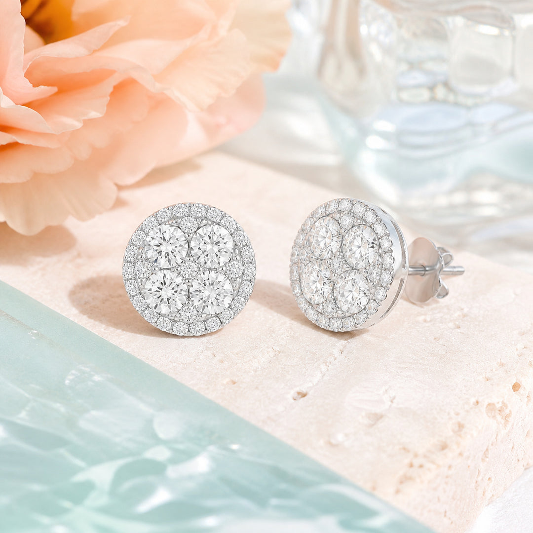 E1600 - 14K White Gold Diamond Round Drop Earrings