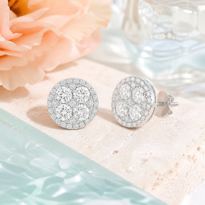 E1600 - 14K White Gold Diamond Round Drop Earrings