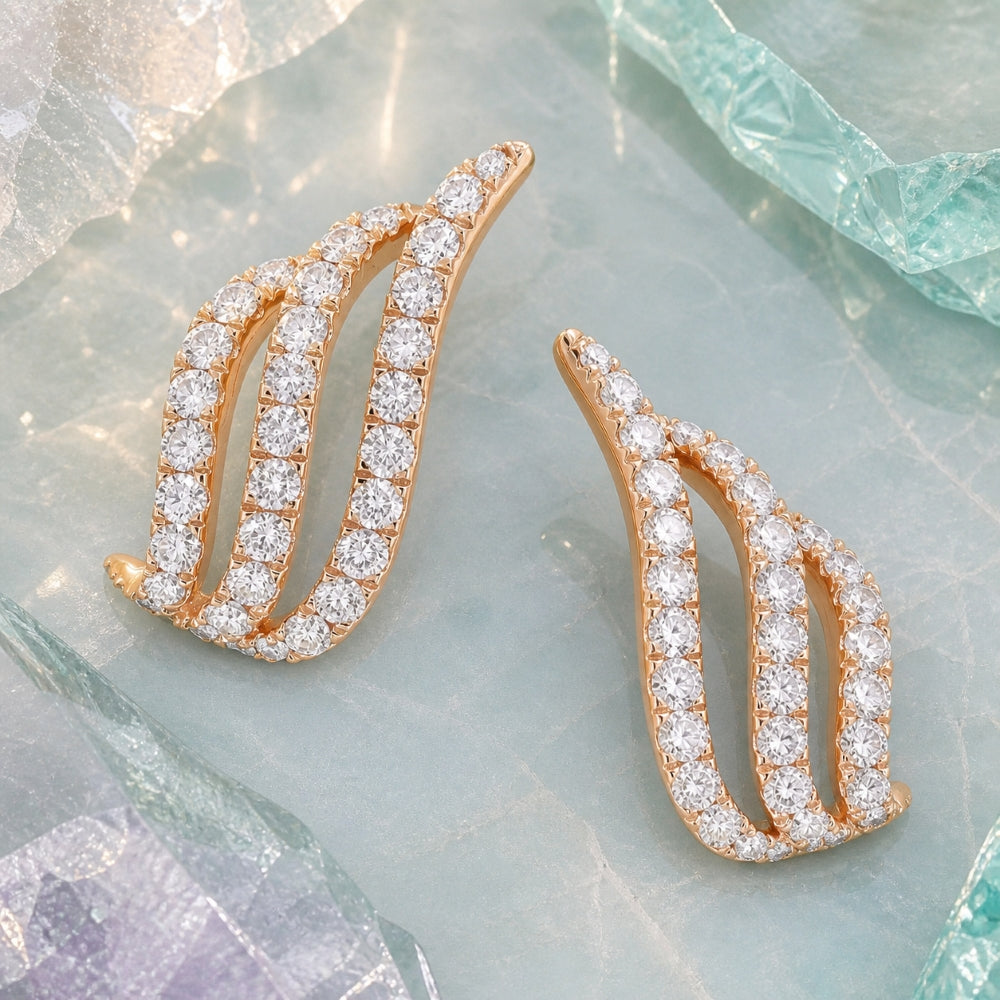 E1601 - 14K Gold Diamond Ear Climber Earrings