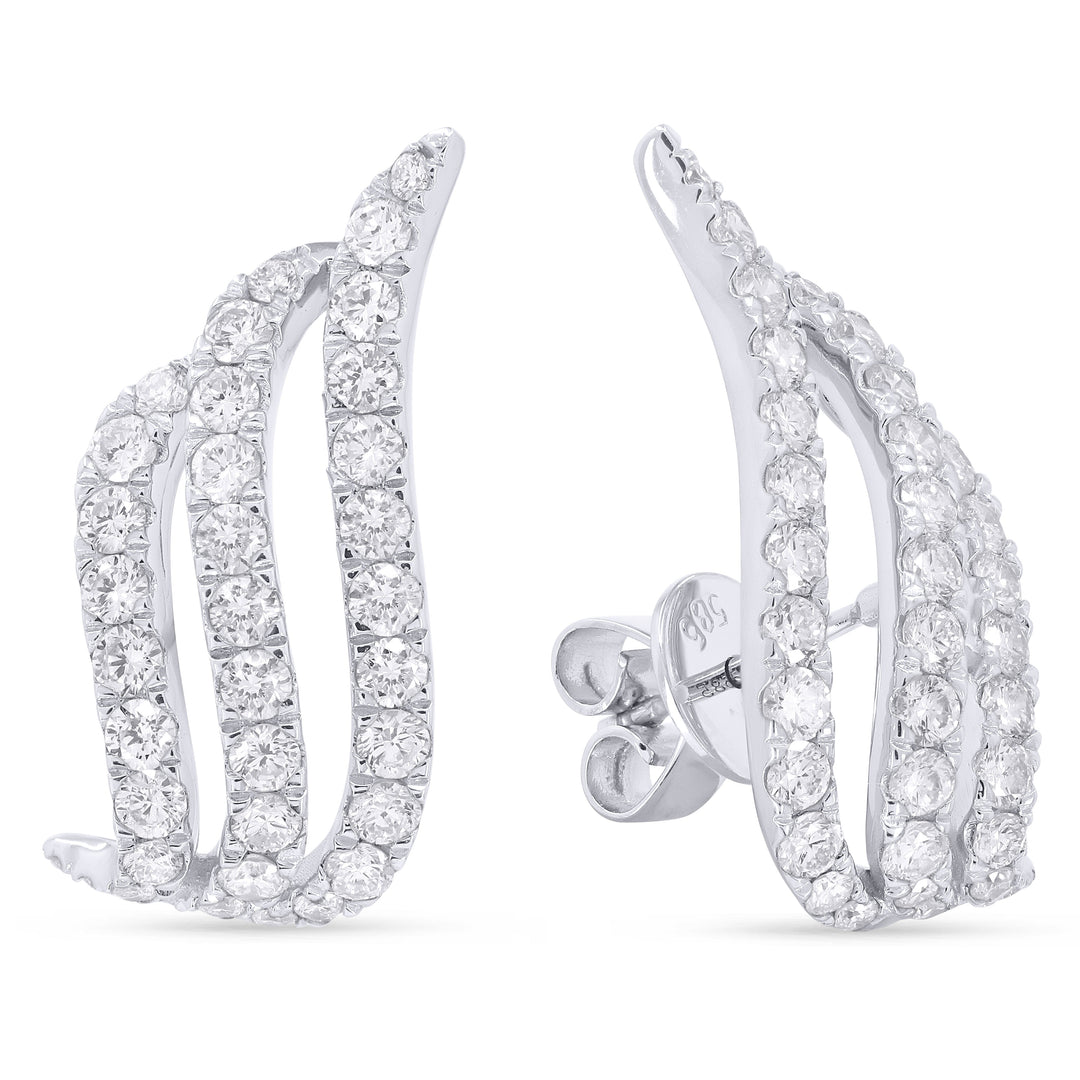 Beautiful Hand Crafted 14K White Gold White Diamond Milano Collection Ear Climber Earrings With A Push Back Closure