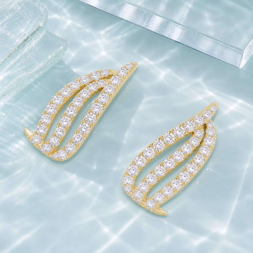 E1601 - 14K Gold Diamond Ear Climber Earrings