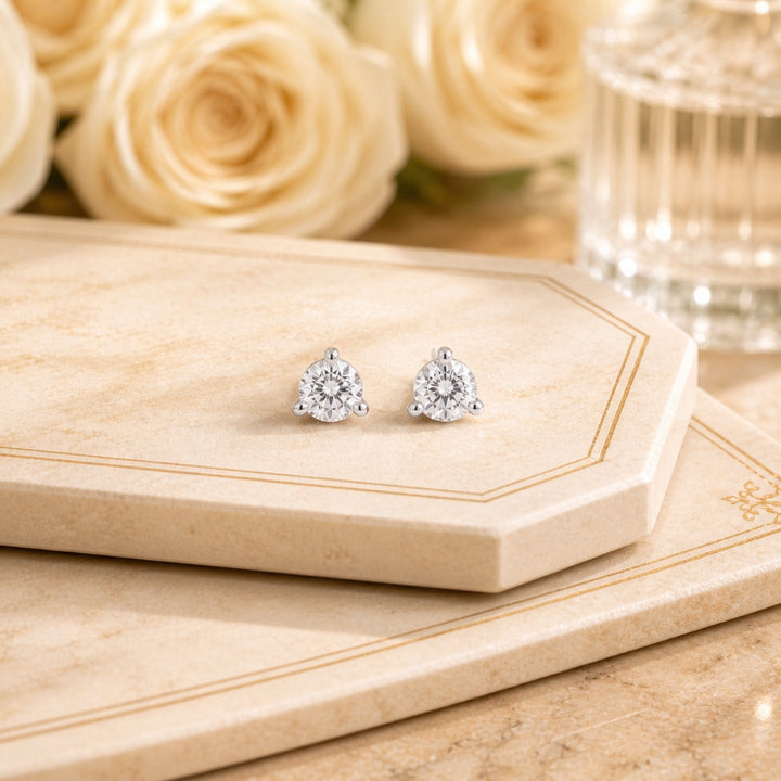 E1602 - 14K White Gold Diamond Flower Stud Earrings