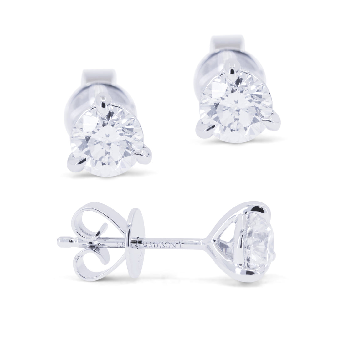Beautiful Hand Crafted 14K White Gold White Diamond Lumina Collection Stud Earrings With A Push Back Closure