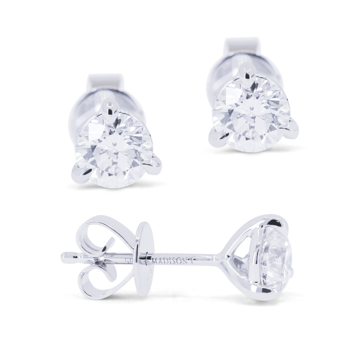Beautiful Hand Crafted 14K White Gold White Diamond Lumina Collection Stud Earrings With A Push Back Closure