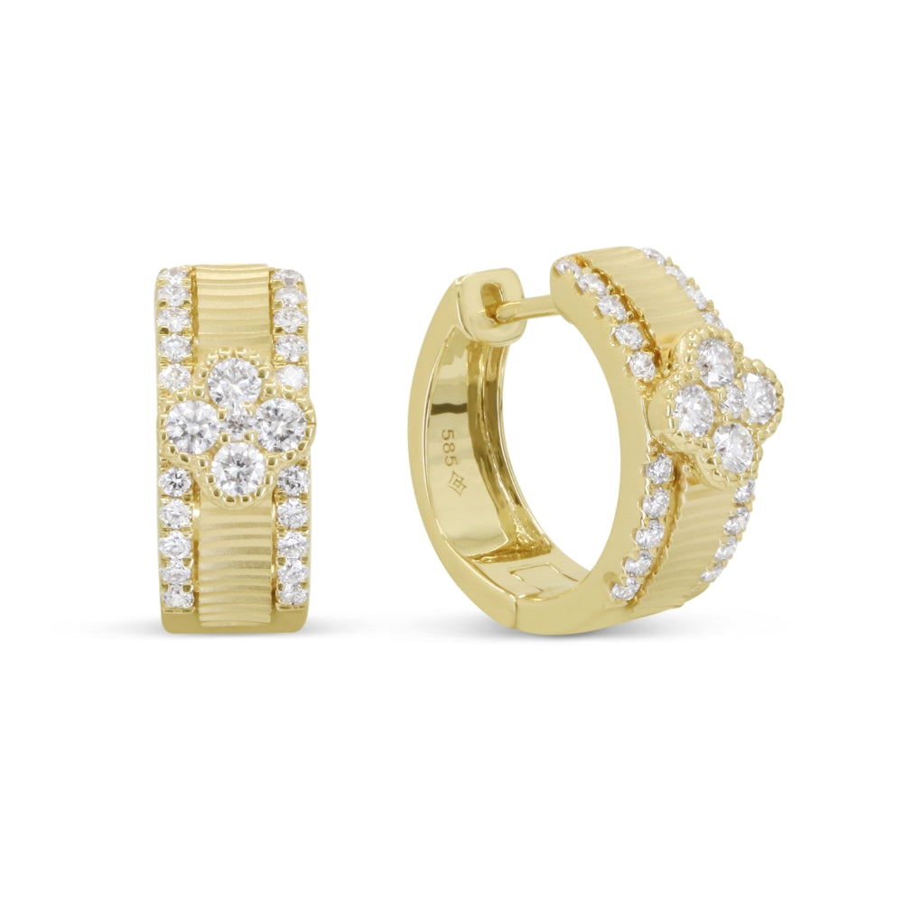 Beautiful Hand Crafted 14K Yellow Gold White Diamond Milano Collection Hoop Earrings With A Hoop Closure