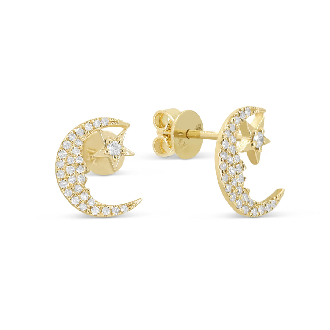 Beautiful Hand Crafted 14K Yellow Gold White Diamond Milano Collection Stud Earrings With A Push Back Closure