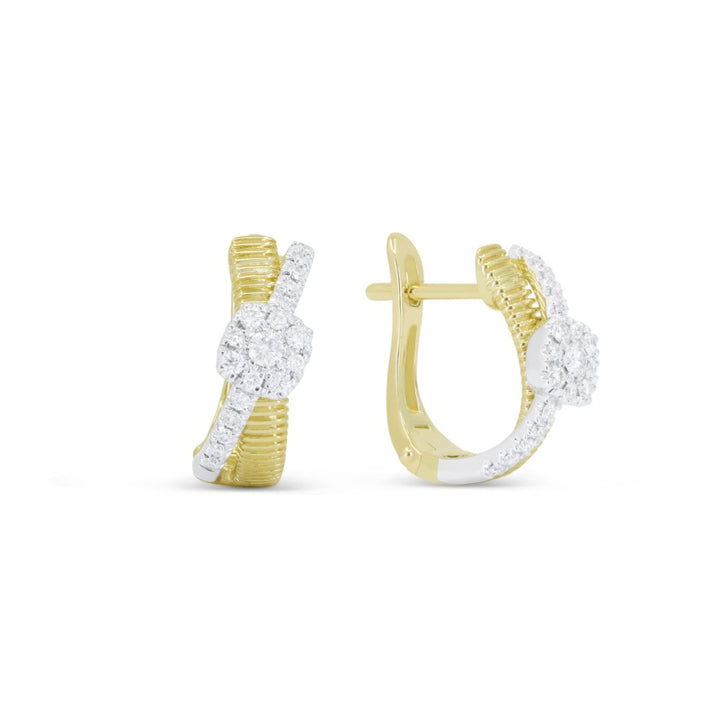 Beautiful Hand Crafted 14K Two Tone Gold White Diamond Milano Collection Hoop Earrings With A Hoop Closure