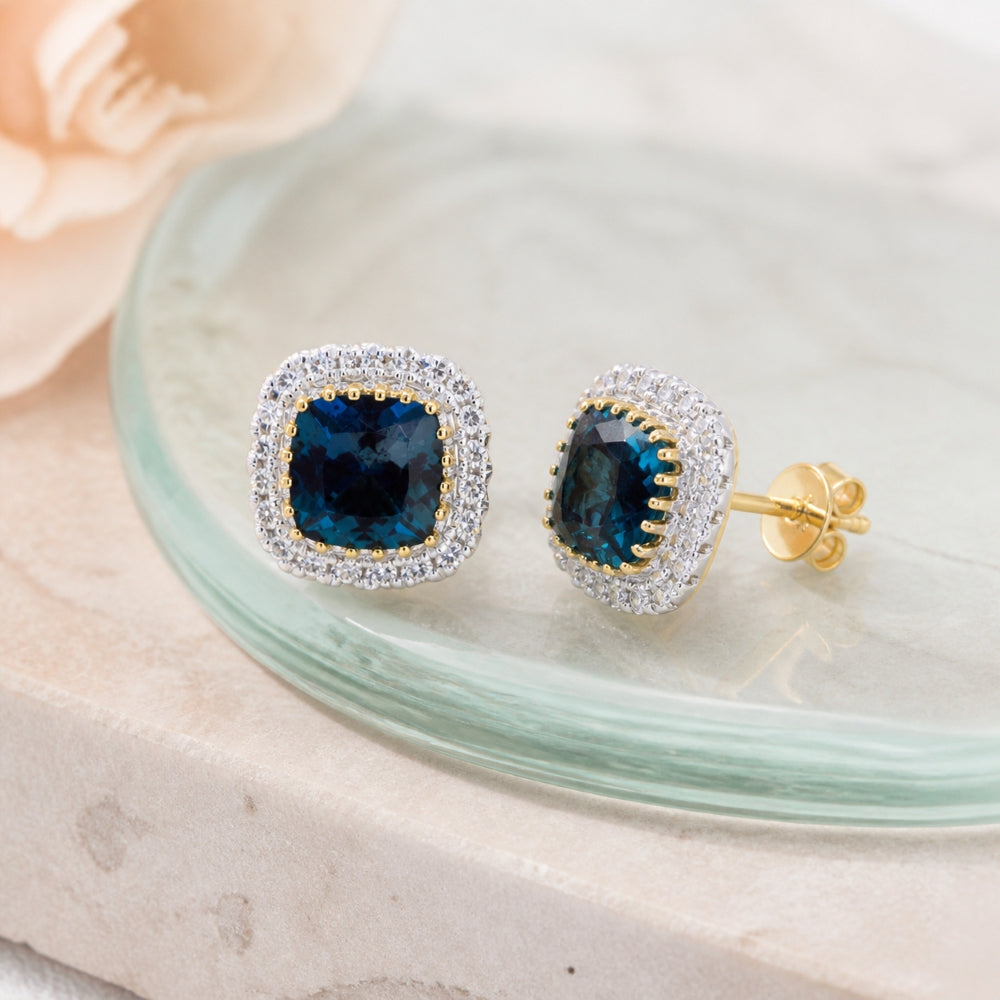 E1611 - 14K Yellow Gold London Blue Topaz Stud Earrings
