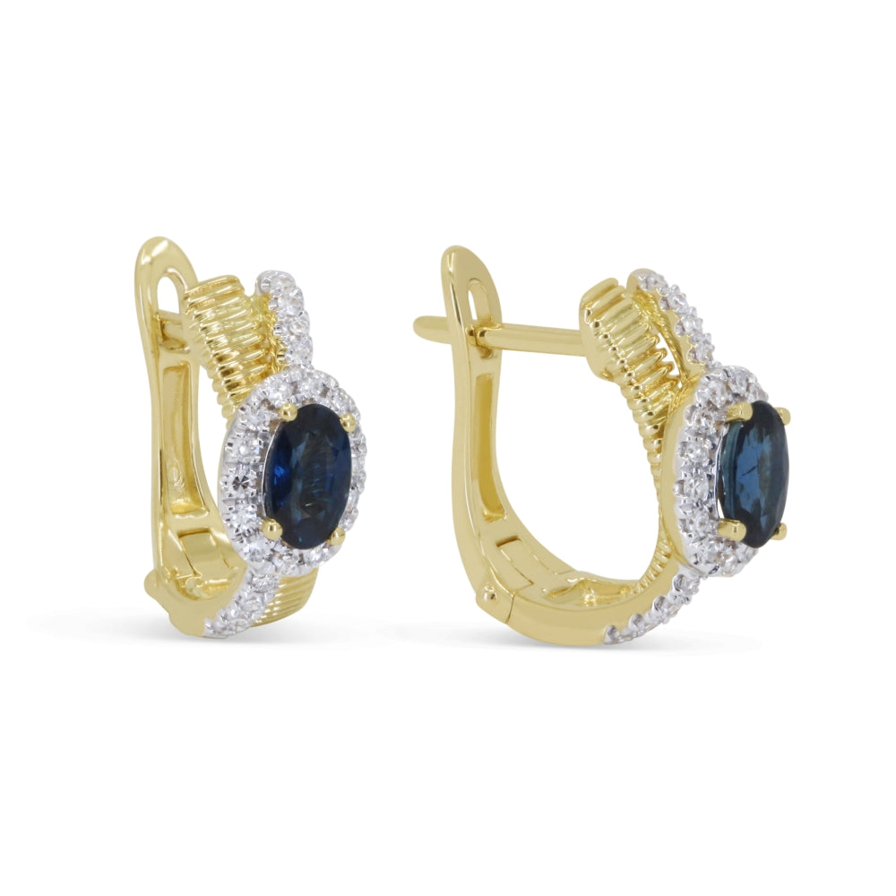 Beautiful Hand Crafted 14K Yellow Gold  Sapphire And Diamond Arianna Collection Hoop Earrings With A Hoop Closure