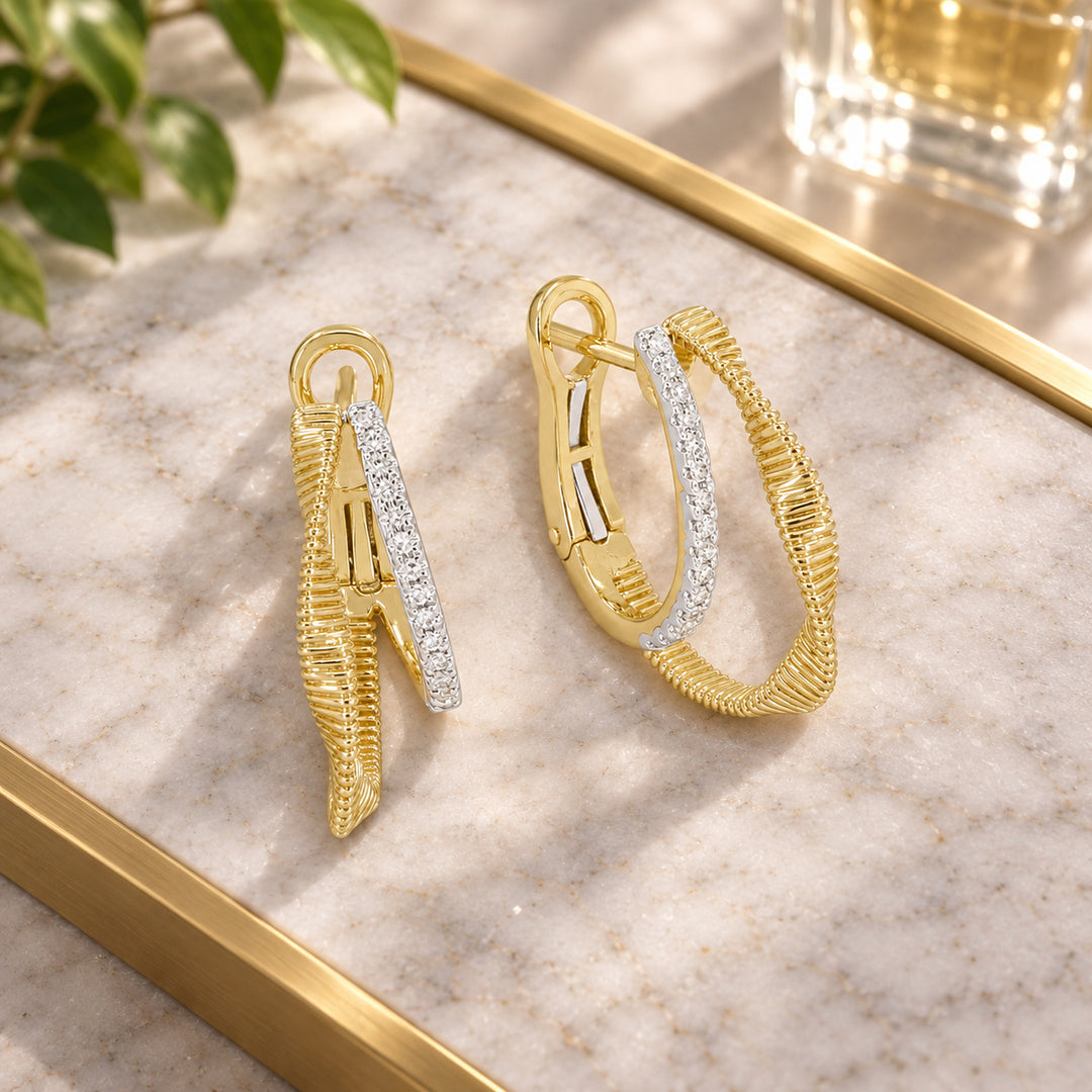 E1613 - 14K Yellow Gold Diamond Hoop Earrings