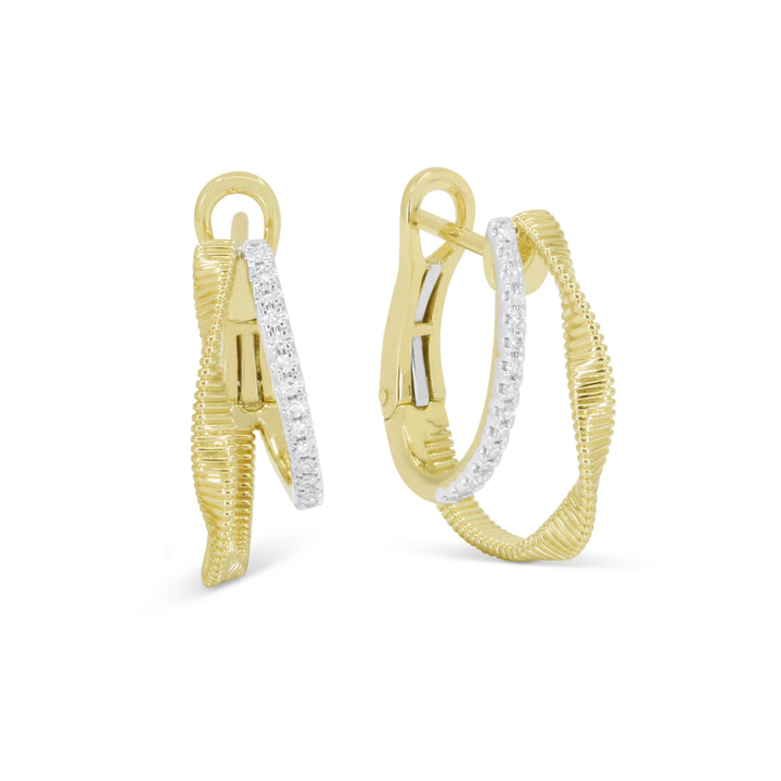 Beautiful Hand Crafted 14K Yellow Gold White Diamond Milano Collection Hoop Earrings With A Hoop Closure