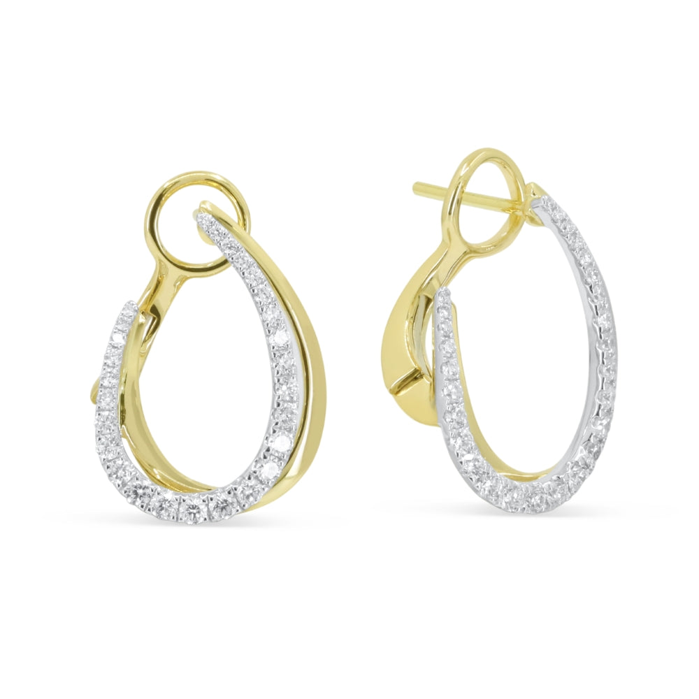 Beautiful Hand Crafted 14K Two Tone Gold White Diamond Milano Collection Drop Dangle Earrings With A Hoop Closure