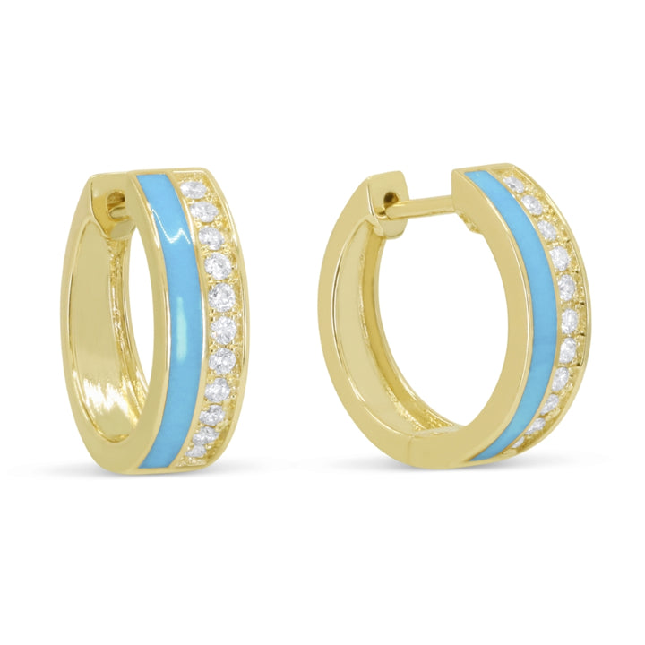 Madison L 14K Yellow Gold Light-Blue Enamel Hoop Earrings - style E1618Y-LIGHT-BLUE